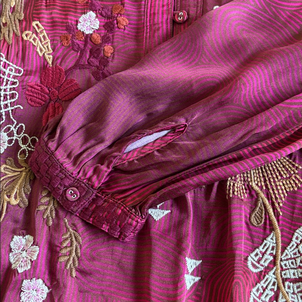 Johnny Was Burgundy Floral Embroidered Blouse - Picture 9 of 11